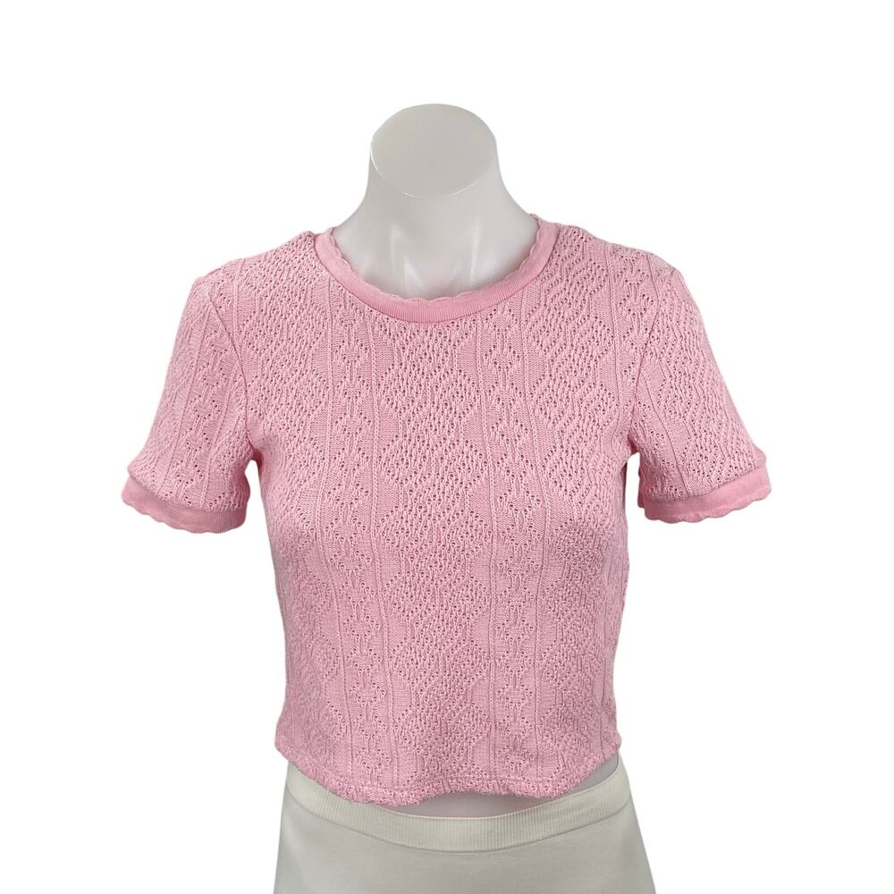 Zara Women's Pink Short Sleeve Crew Neck Knit Sweater T Shirt Tee Top Size S